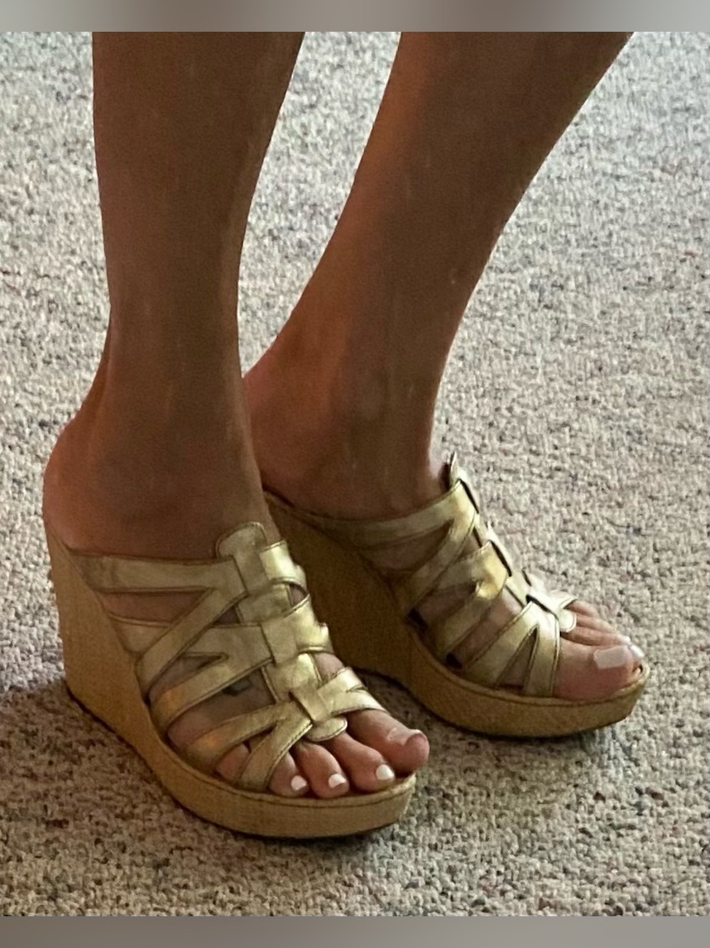 Born Gold Leather Strappy Wedge Sandals for Women